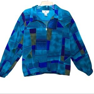 erin london Teal & Navy Geometric Zip-Front Jacket